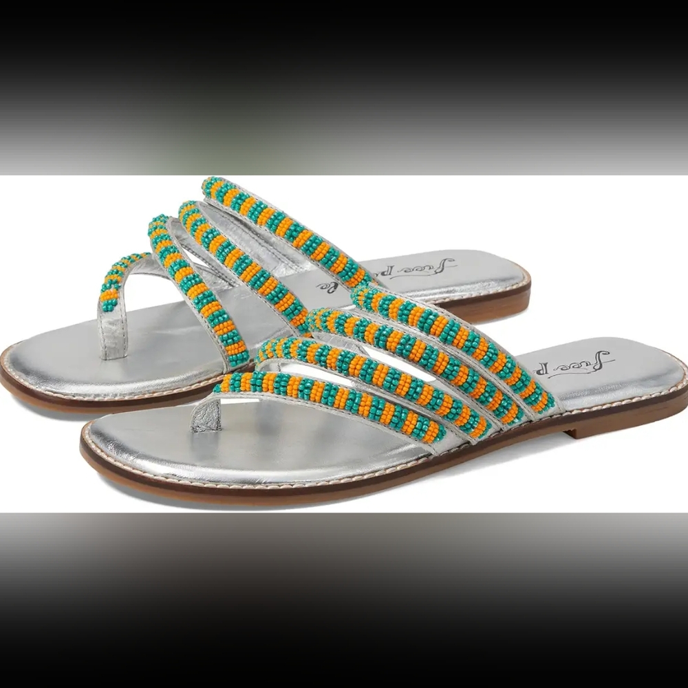 EXCELLENT FREE PEOPLE BEATRICE BEADED FLAT SANDAL, SIZE 39